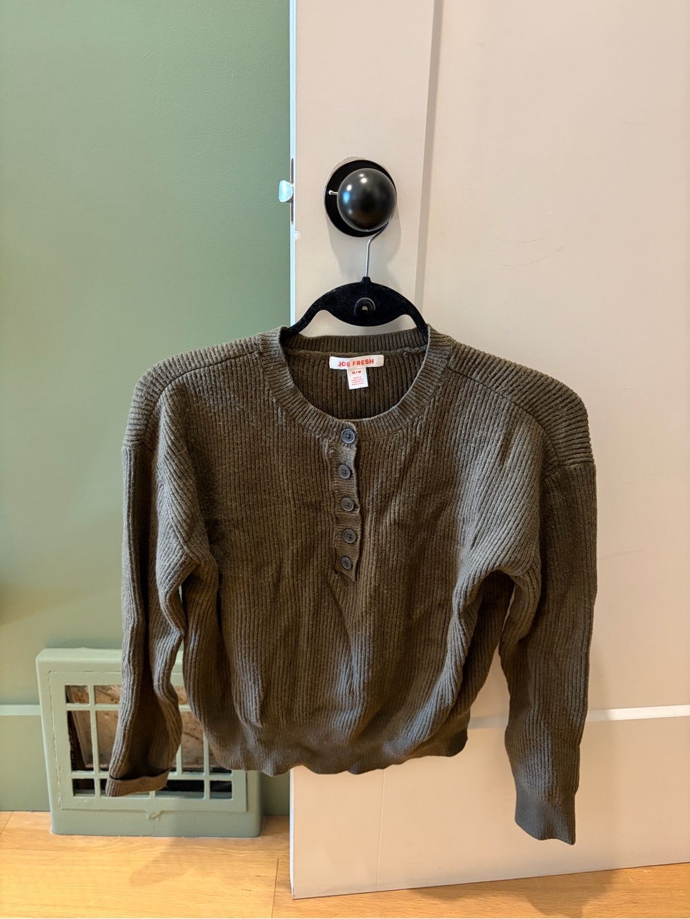 Olive Ribbed Henley Pullover sweater